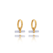 Load image into Gallery viewer, Mini Blue Lace Agate T-Bar Gold Huggie Hoop Earrings
