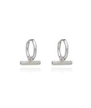 Load image into Gallery viewer, Mini T-Bar Huggie Hoops,  Silver
