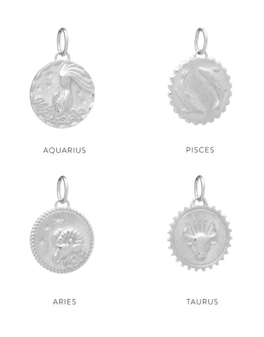 Zodiac Art Coin Necklace, Silver