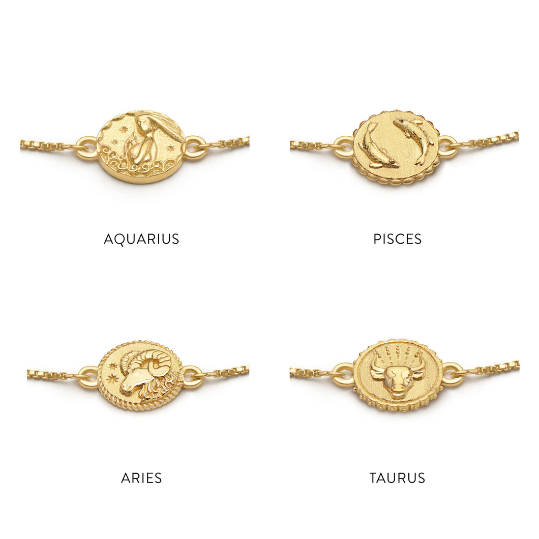 Zodiac Mini Art Coin Bracelet,  Gold