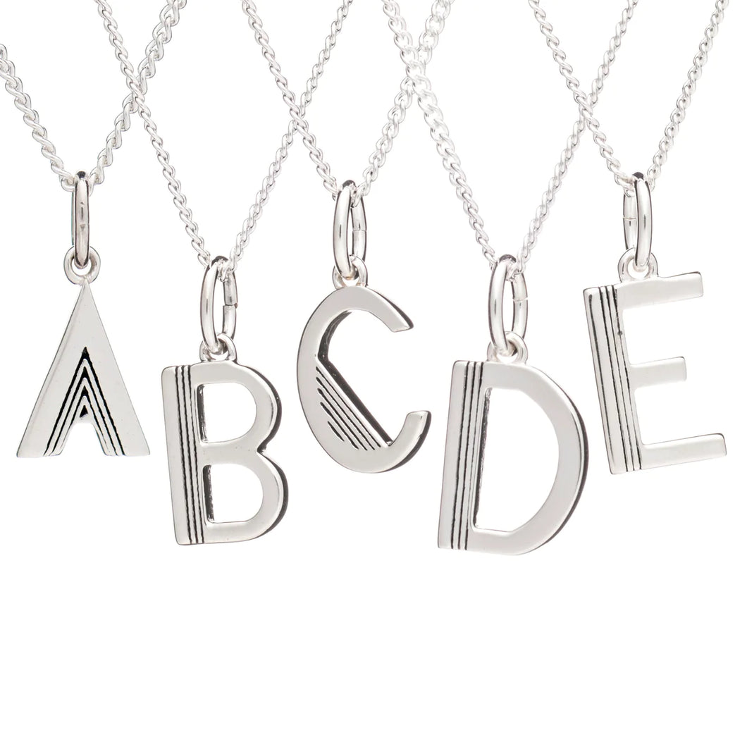 Art Deco Initial Necklace, Silver
