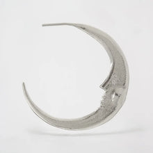 Load image into Gallery viewer, Crescent Moon Hoop Earrings Large, Silver
