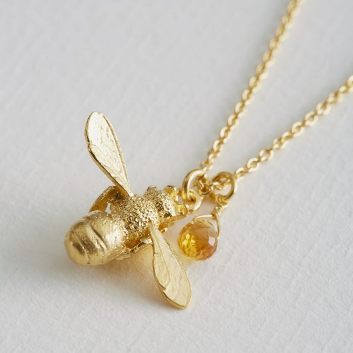 Honey Bee & Citrine Necklace, Gold