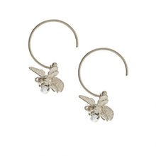 Load image into Gallery viewer, Flying Bee Pearl Hoop Earrings, Silver
