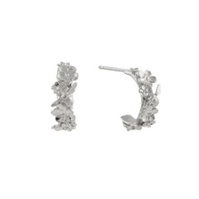Load image into Gallery viewer, Floral Huggy Hoops with Itsy Bitsy Bee, Silver
