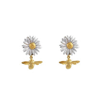 Load image into Gallery viewer, Daisy Stud Earrings with Teeny Tiny Bee Drops, Silver &amp; Gold
