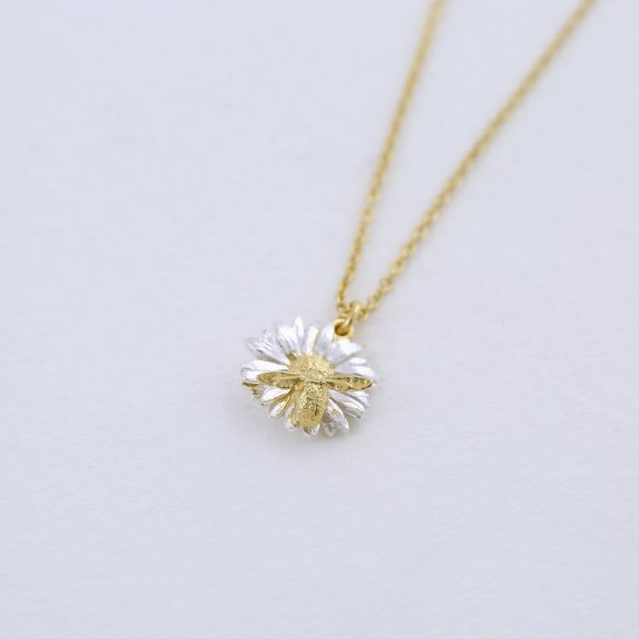 Daisy Necklace with Teeny Weeny Bee, Silver & Gold