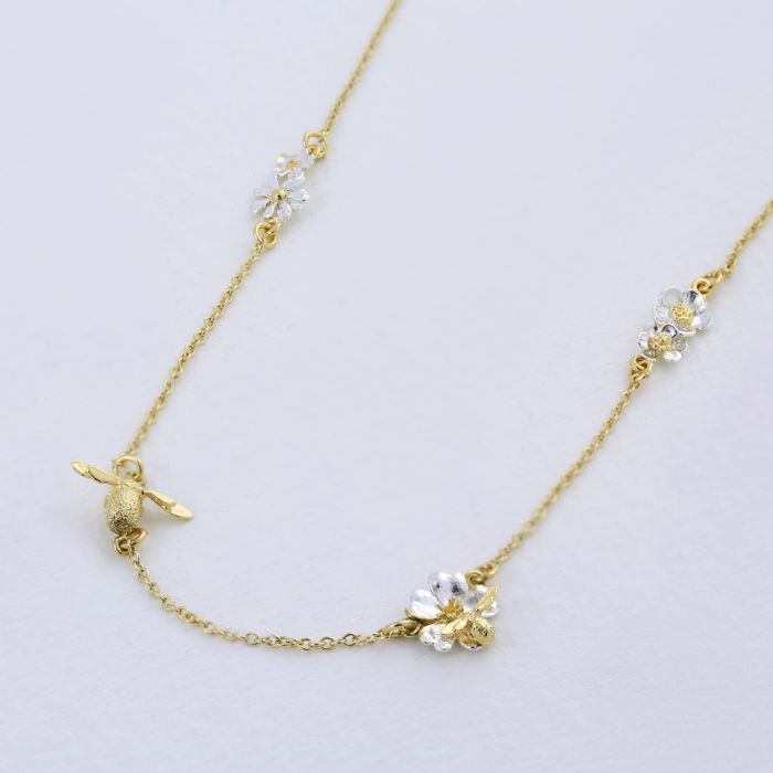 Floral Chain Necklace with Teeny Tiny Bee, Silver & Gold