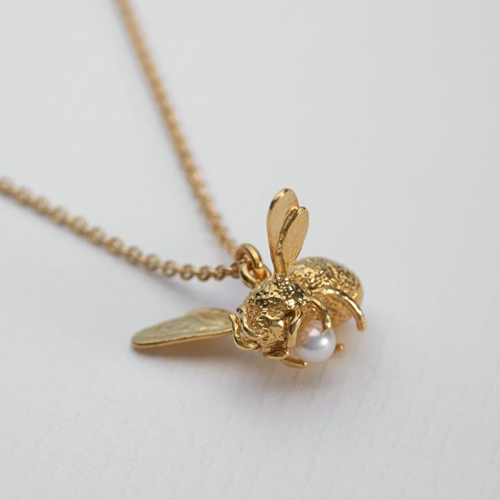 Flying Bee Pearl Necklace, Gold