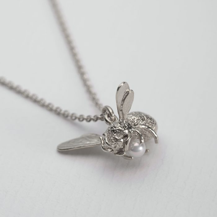 Flying Bee Pearl Necklace, Silver