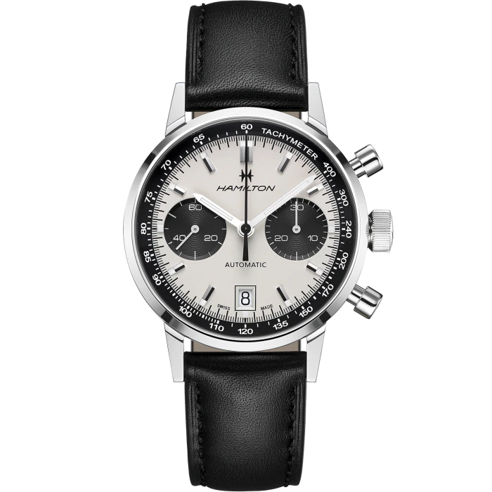 American Classic Intra-Matic Chronograph, White Panda Dial & Leather Strap