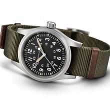 Load image into Gallery viewer, Khaki Field Mechanical 38mm, Black Dial &amp; Green Nato Strap
