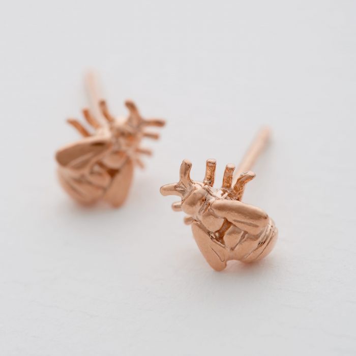 Small Honey Bee Studs, Red Gold