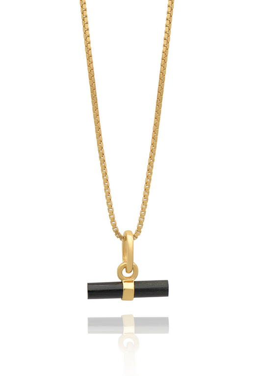 Mini Onyx T-Bar Necklace, Gold