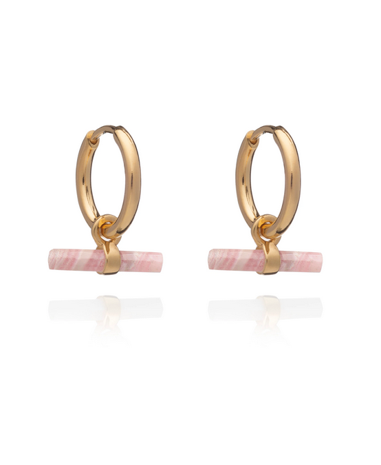 Mini Rose T-Bar Huggie Hoop Earrings, Gold