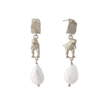 Load image into Gallery viewer, Tyrannosaurus Rex &amp; Baroque Pearl Earrings, Silver
