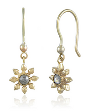 Load image into Gallery viewer, Diamond Flower Hook Earrings, 9ct Yellow Gold
