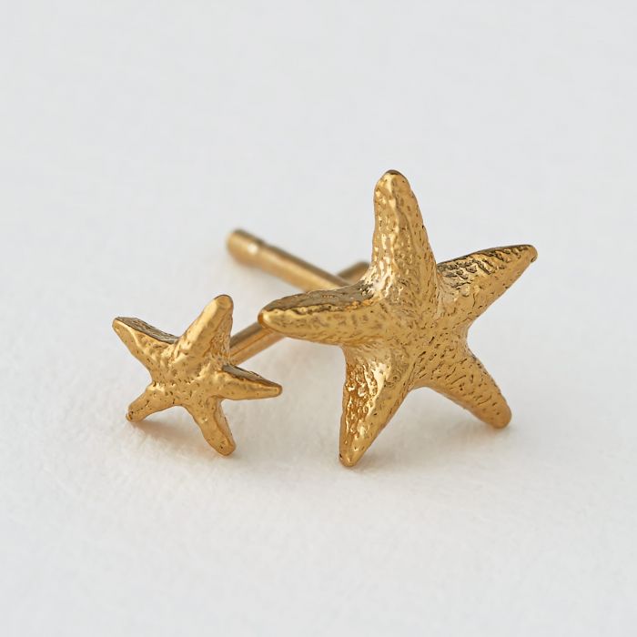 Asymmetric Starfish Stud Earrings, Gold
