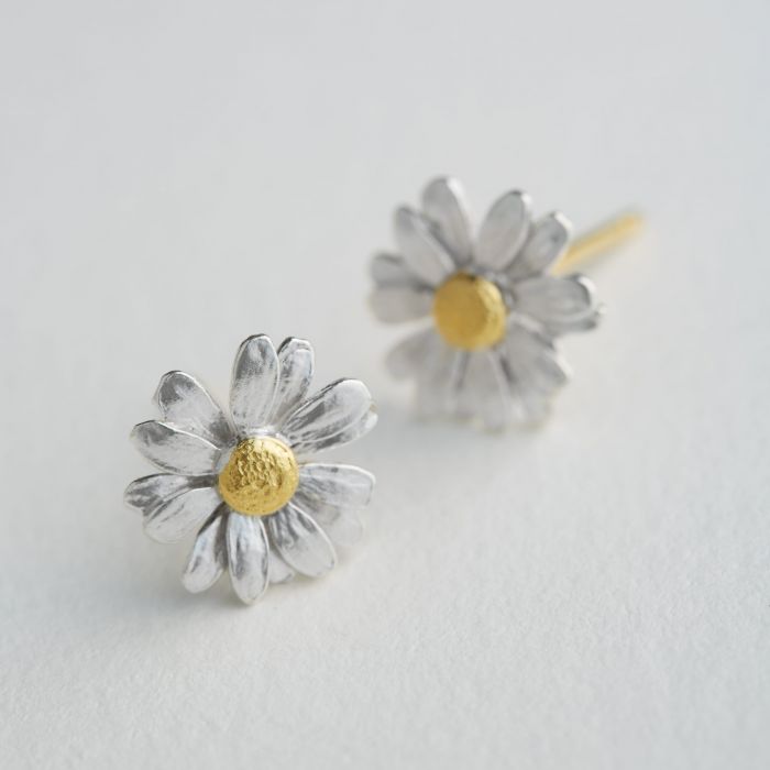 Little Daisy Stud Earrings, Silver & Gold