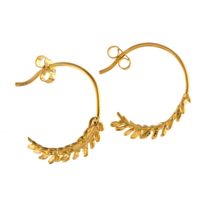 Honey Fern Leaf Loop Earrings, Gold