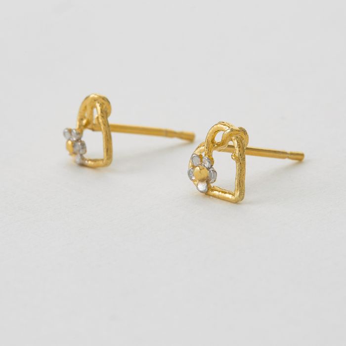 Posy Heart Stud Earrings, Silver & Gold