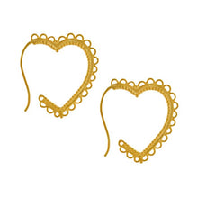 Load image into Gallery viewer, Lace-Edged Heart Hoop Earrings, Gold
