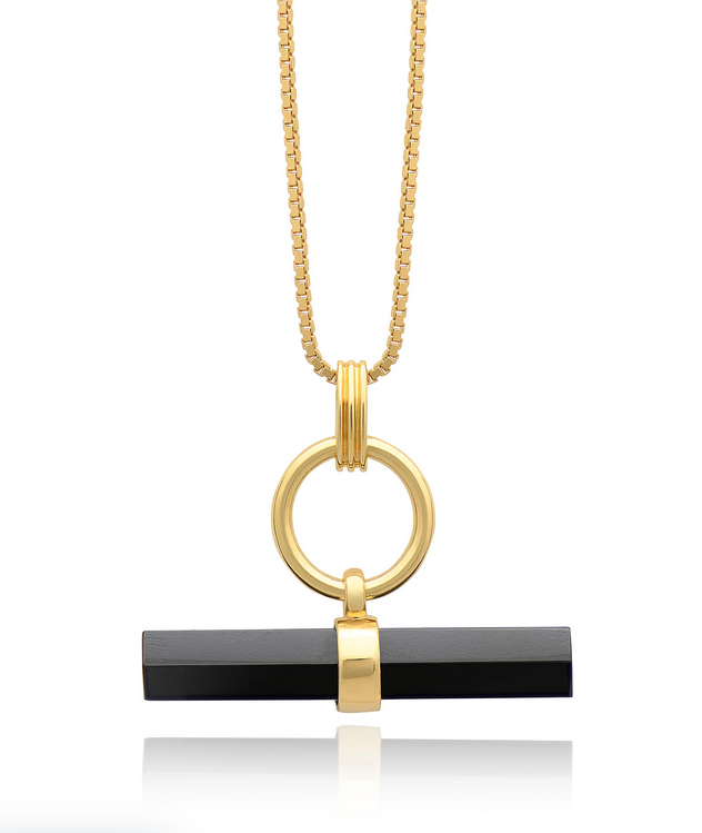 Strength T-Bar Onyx Necklace, Gold