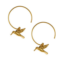 Load image into Gallery viewer, Hummingbird Hoop Earrings, Gold
