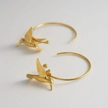 Load image into Gallery viewer, Hummingbird Hoop Earrings, Gold
