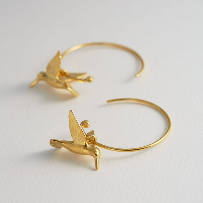 Hummingbird Hoop Earrings, Gold
