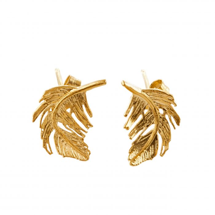 Small Curved Feather Stud Earrings, Gold