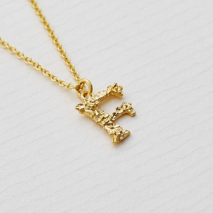 Teeny Tiny Floral Letter F Necklace, 18ct Gold