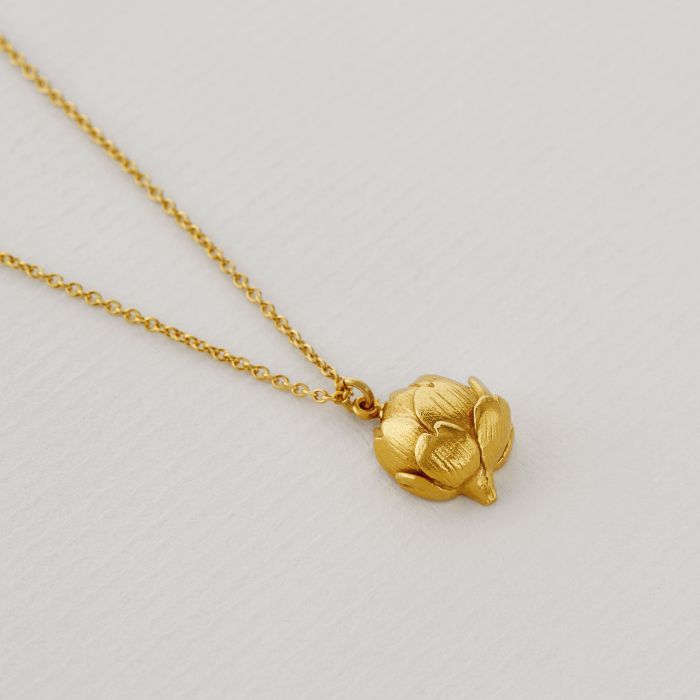 Artichoke Necklace with Engraved Heart, Gold